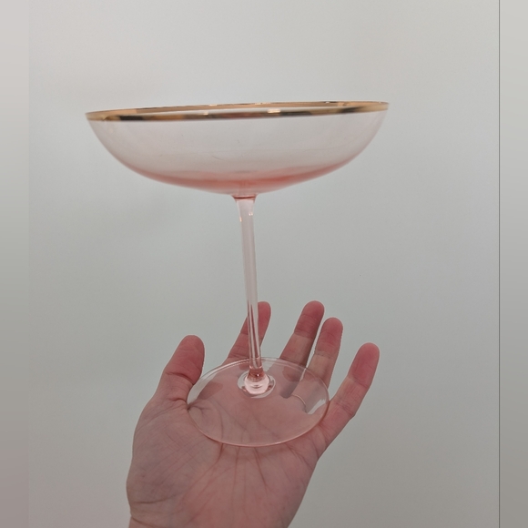 Anthropologie Other - Anthropologie Elegant Pink Glass Champagne Coupe with Gold Rim